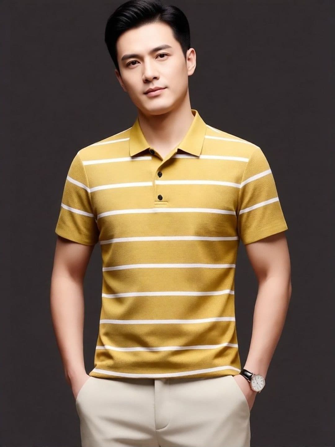 Mast & Harbour Men Striped Polo Collar T-shirt - view 1
