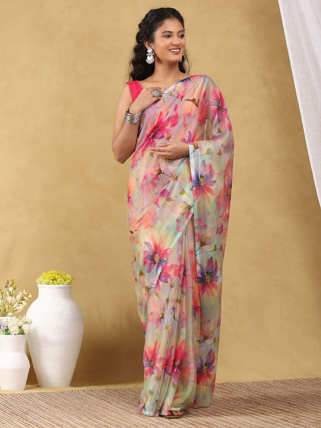 Garden Vareli Floral Printed Pure Chiffon Saree - view 1