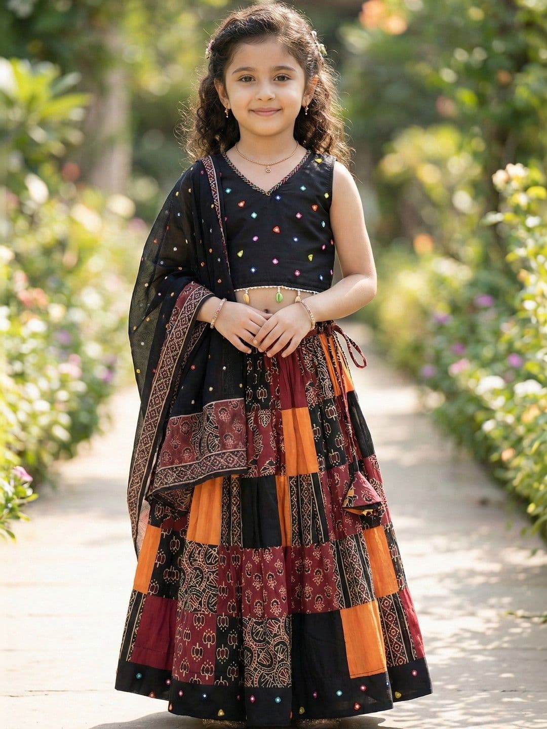 BAESD Girls Embellished Digital Printed Ready to Wear Lehenga & Blouse With Dupatta - view 1