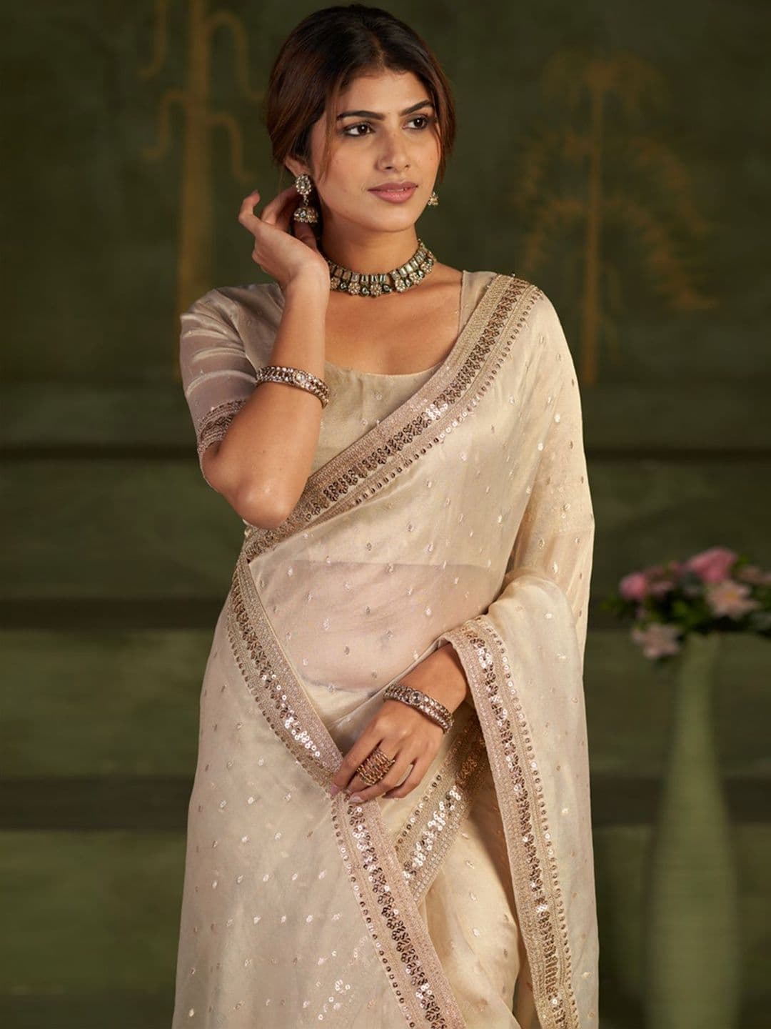 Parmila Fashion Embellished Sequinned Organza Heavy Work Bhagalpuri Saree - view 1