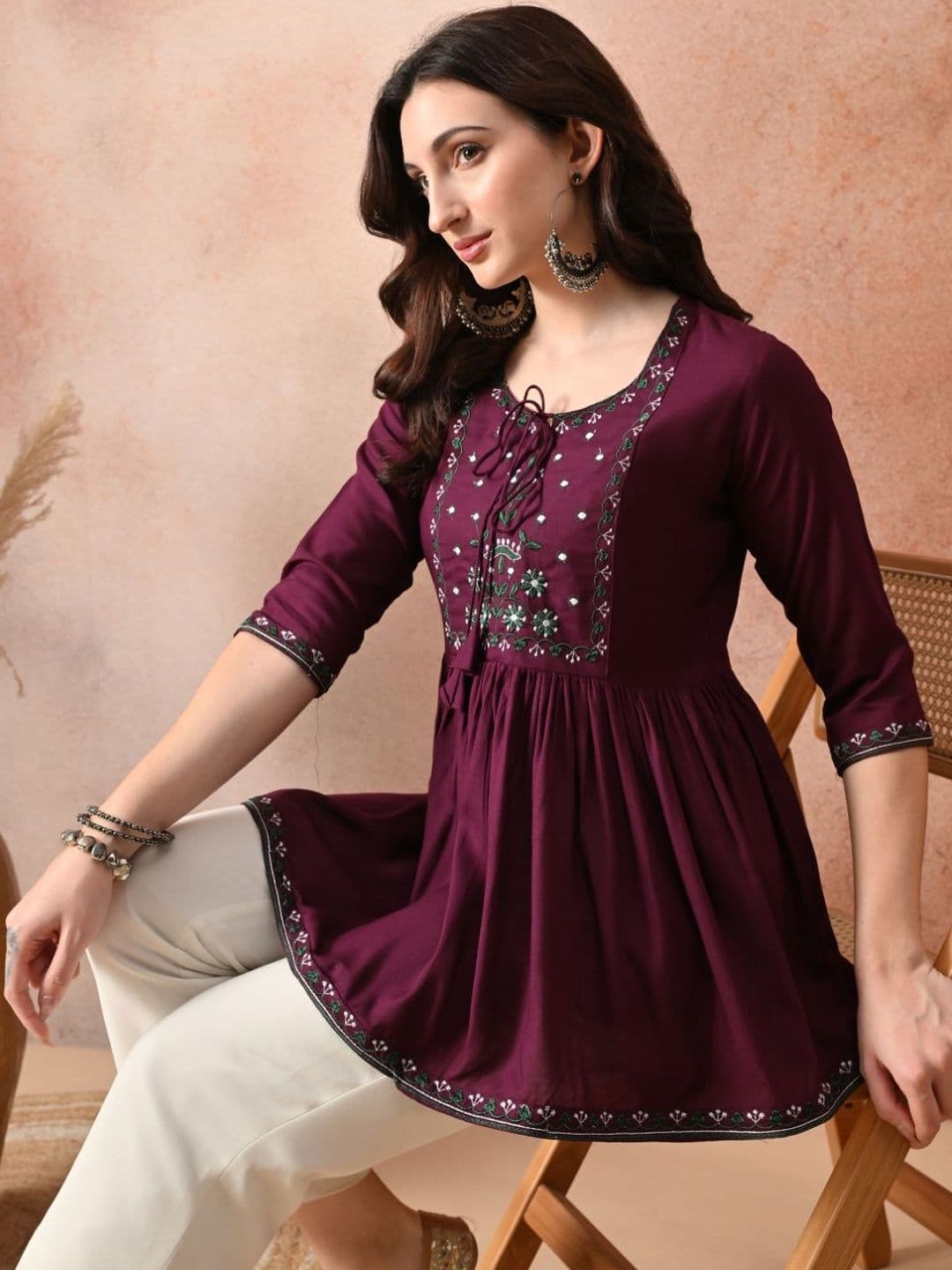 Anouk Mirage Floral Embroidered Thread Work Thread Work Empire Kurti - view 1