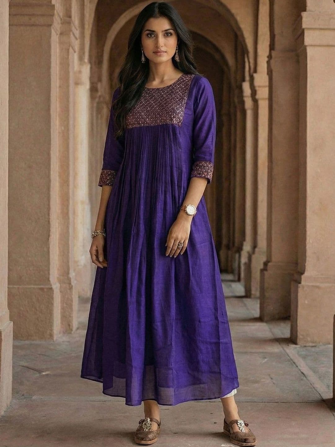 WILD WOVEN Ethnic Motifs Embroidered Sequinned Sequinned Panelled Kurti - view 1