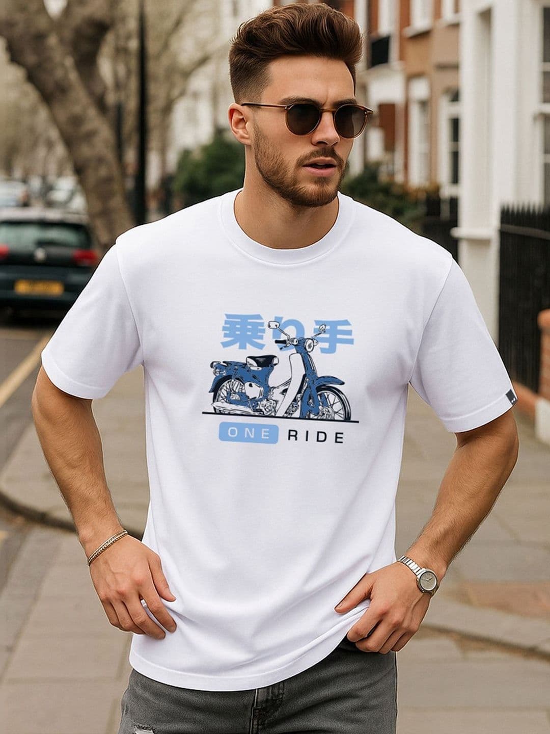 Bewakoof Men White One Ride Graphic Printed Oversized T-shirt - view 1