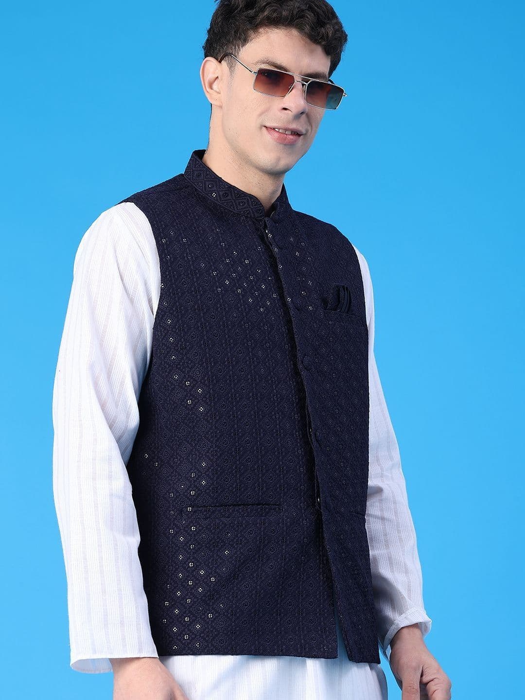 V-Mart Embroidered Mandarin Collared Nehru Jackets - view 1