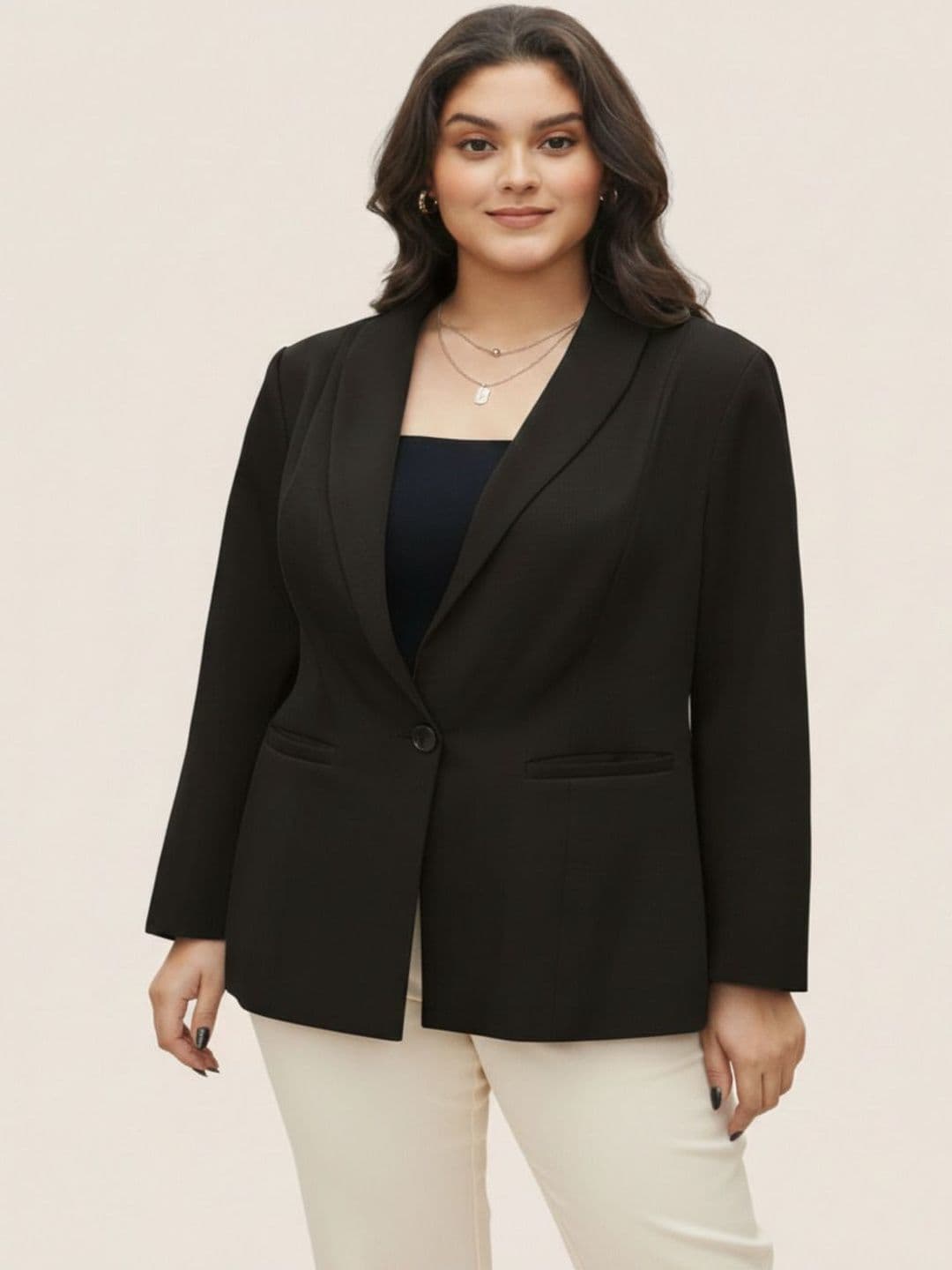 THE FASHION HUB Cotton Notched Lapel Long Sleeves Single-Breasted Blazers - view 1