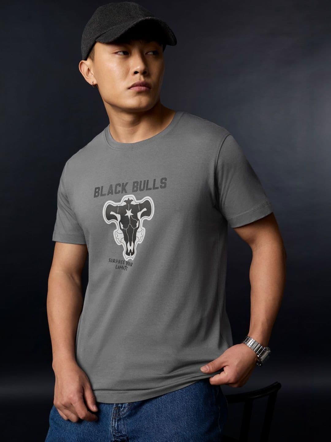 The Souled Store Men Regular Fit Black Clover Printed Grey T-Shirts - view 1