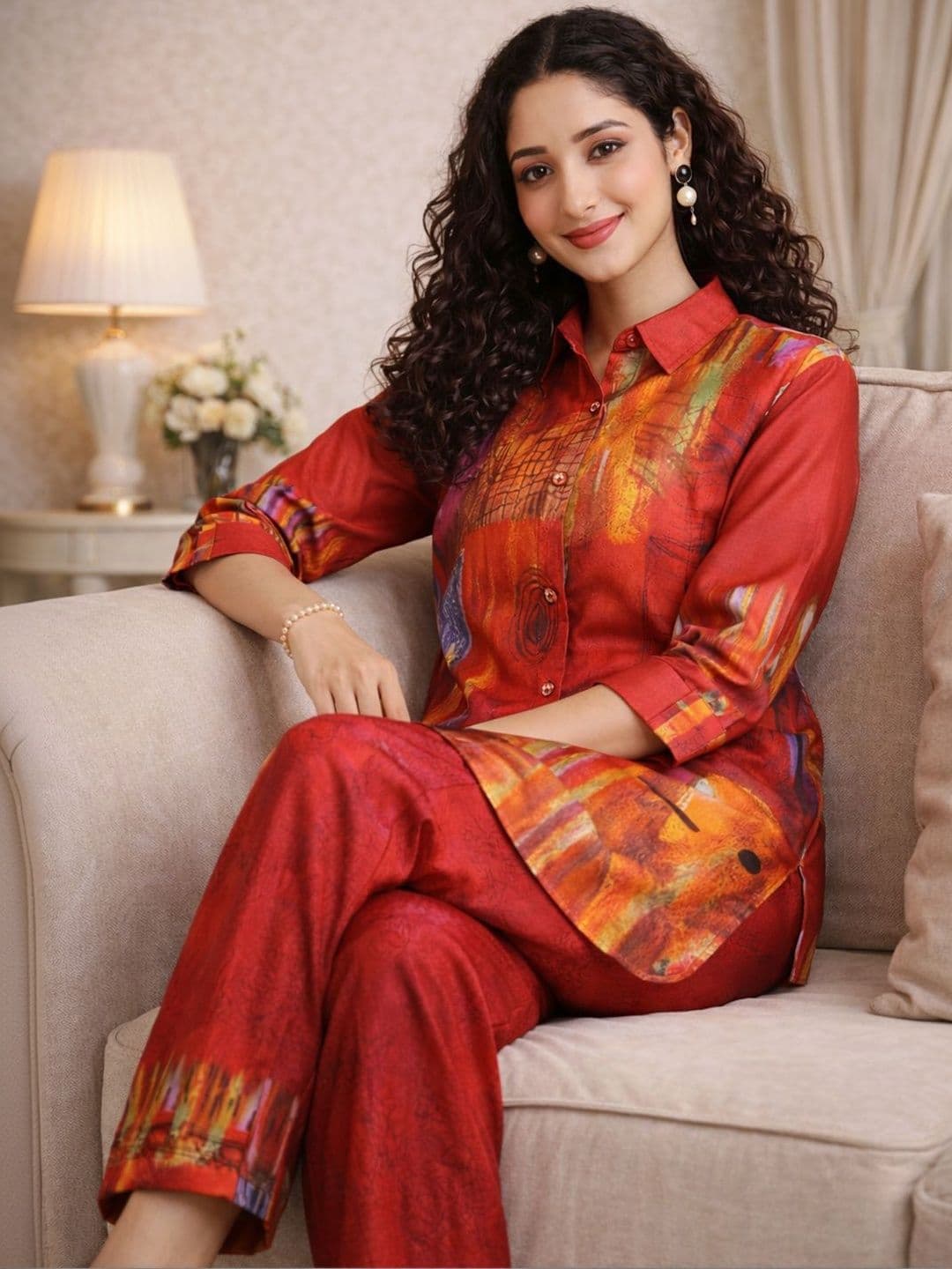 Anouk Rustic Printed Shirt Collar Shirt & Trousers Co-Ords - view 1
