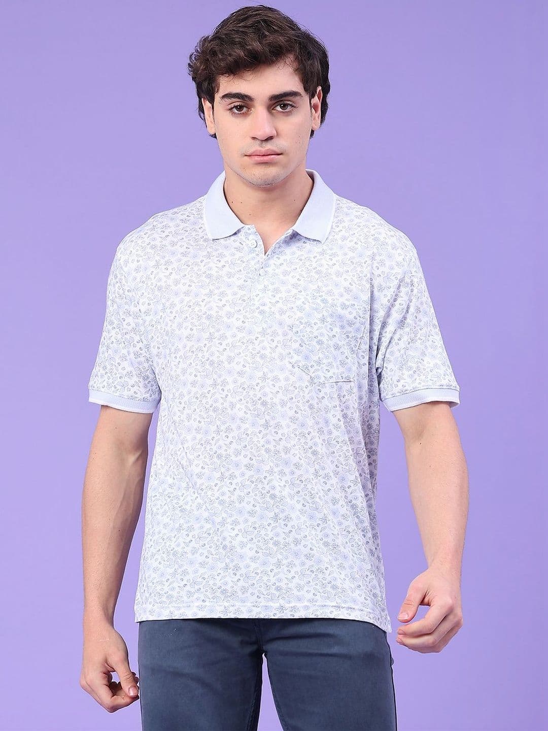 V-Mart Men Floral Printed Polo Collar Pockets T-shirt - view 1