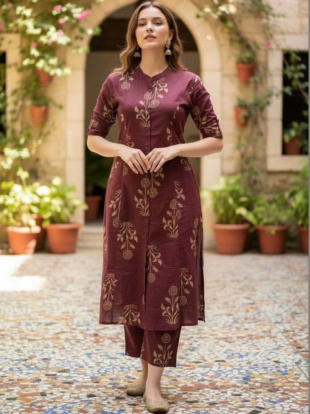 Vishishtah Women Ethnic Motifs Printed Regular Kurta with Trousers - view 1