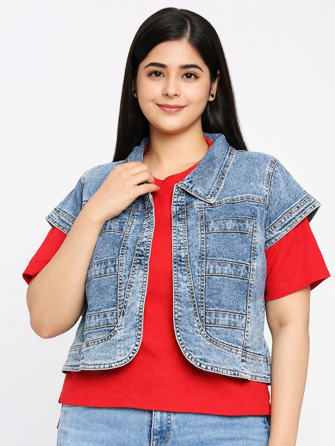 Style Quotient Plus Crop Denim Jacket - view 1