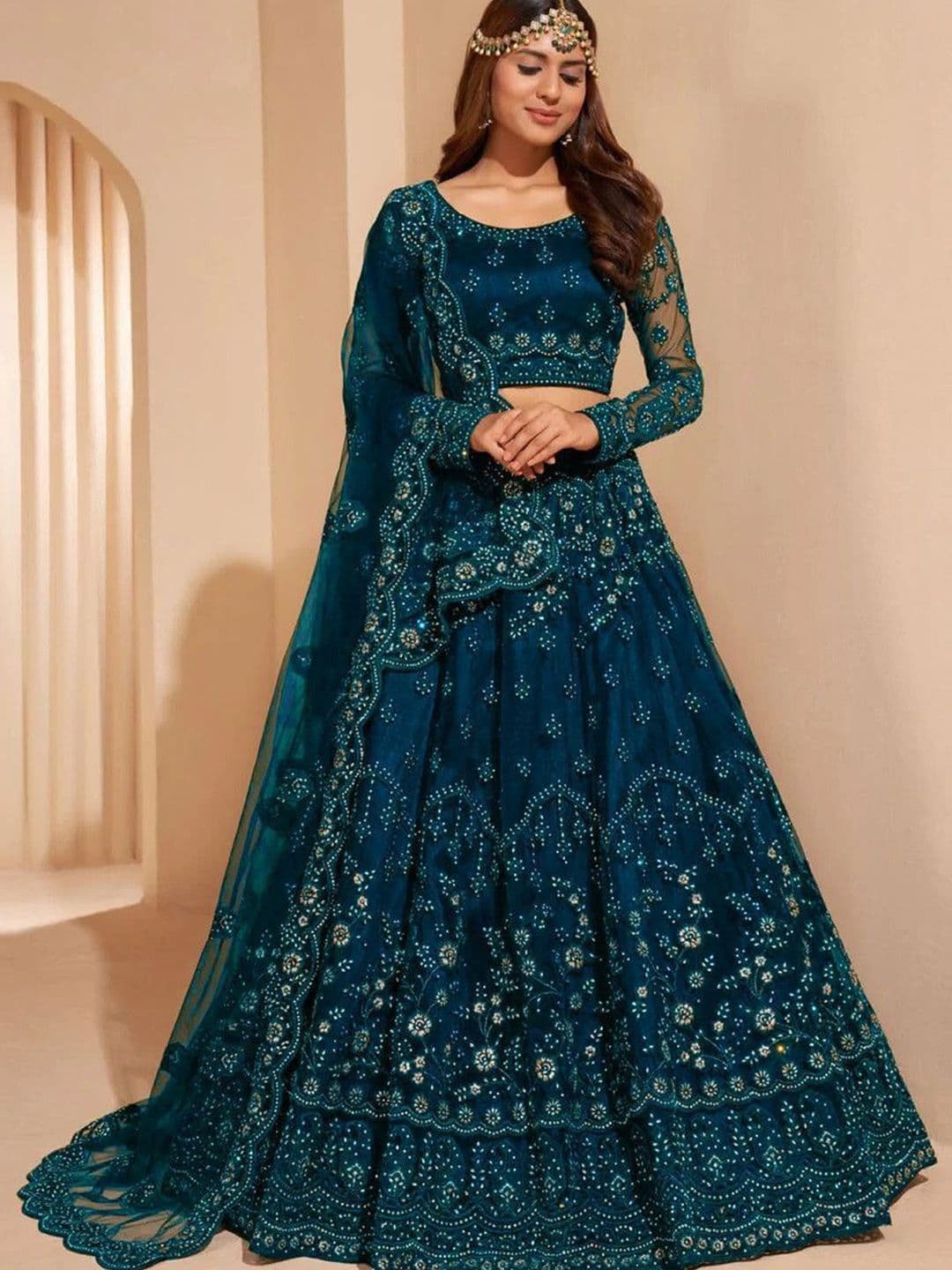UDBHAV EXPORT Embroidered Sequinned Semi-Stitched Lehenga & Unstitched Blouse With Dupatta - view 1