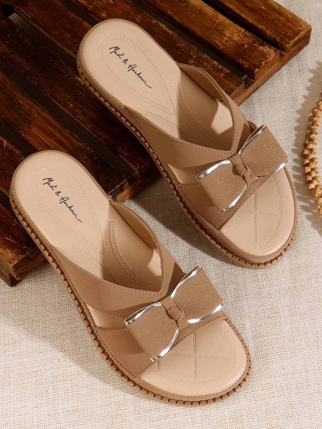 Mast & Harbour Women Open Toe Flats with Bows - view 1