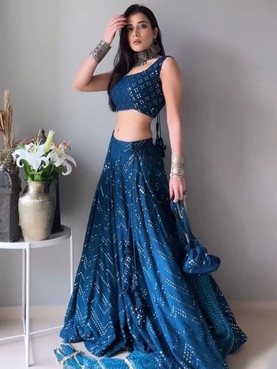 UDBHAV EXPORT Embellished Sequinned Semi-Stitched Lehenga & Unstitched Blouse With Dupatta - view 1