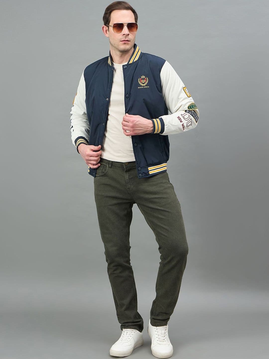 Duke Men Brand Logo Colourblocked Varsity Jacket with Embroidered - view 1