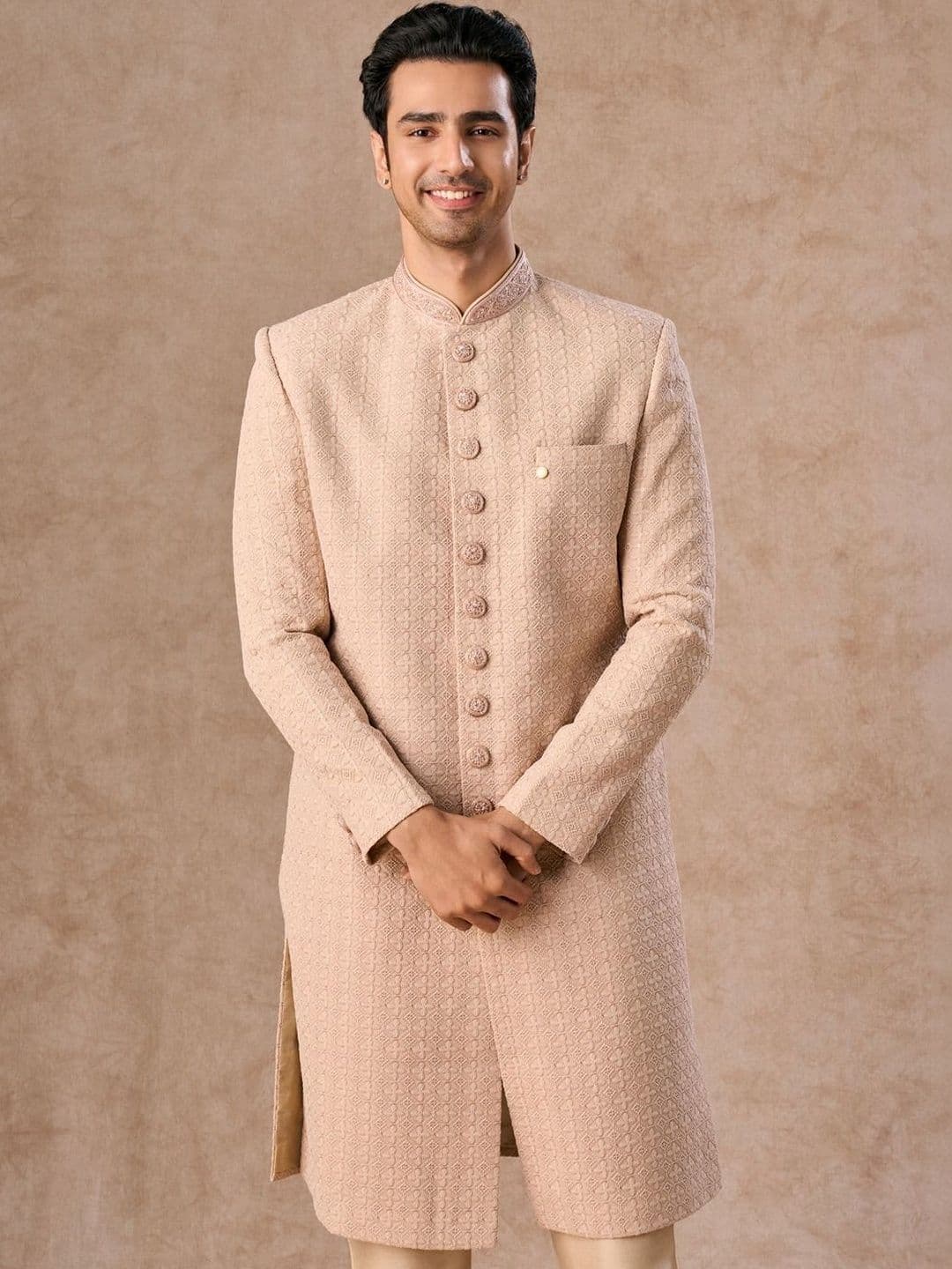 Manyavar Embroidered Mandarin Collar Sherwani - view 1