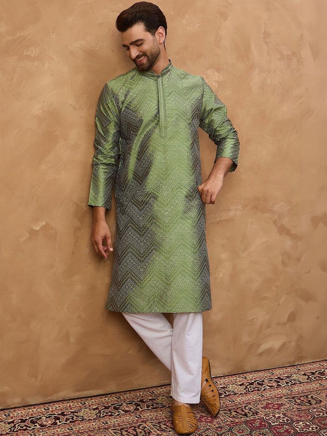 House of Pataudi Printed Blended Mandarin Collar Straight Kurtas - view 1
