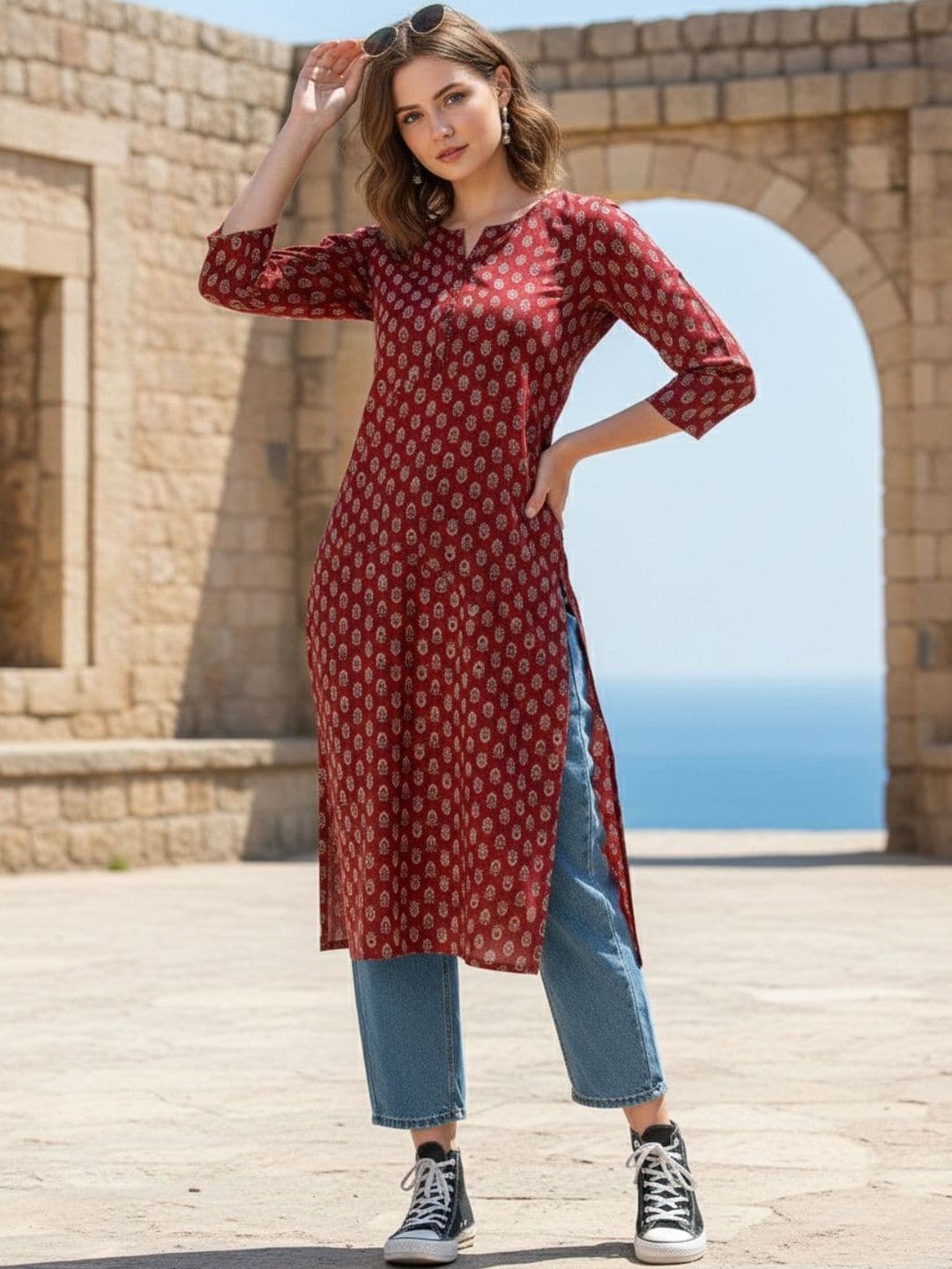 AADVIKA Women Floral Printed Thread Work Kurta - view 1