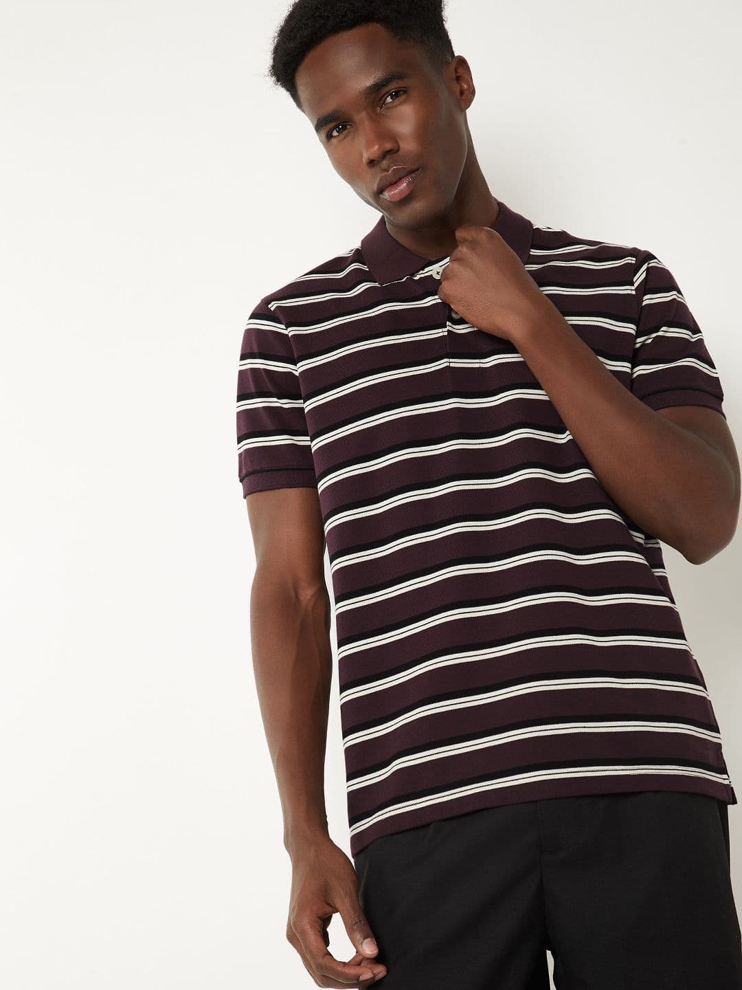max Men Striped Polo Collar Pure Cotton T-shirt - view 1