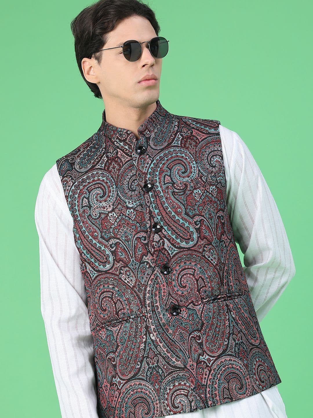 V-Mart Printed Polyester Woven Nehru Jackets - view 1