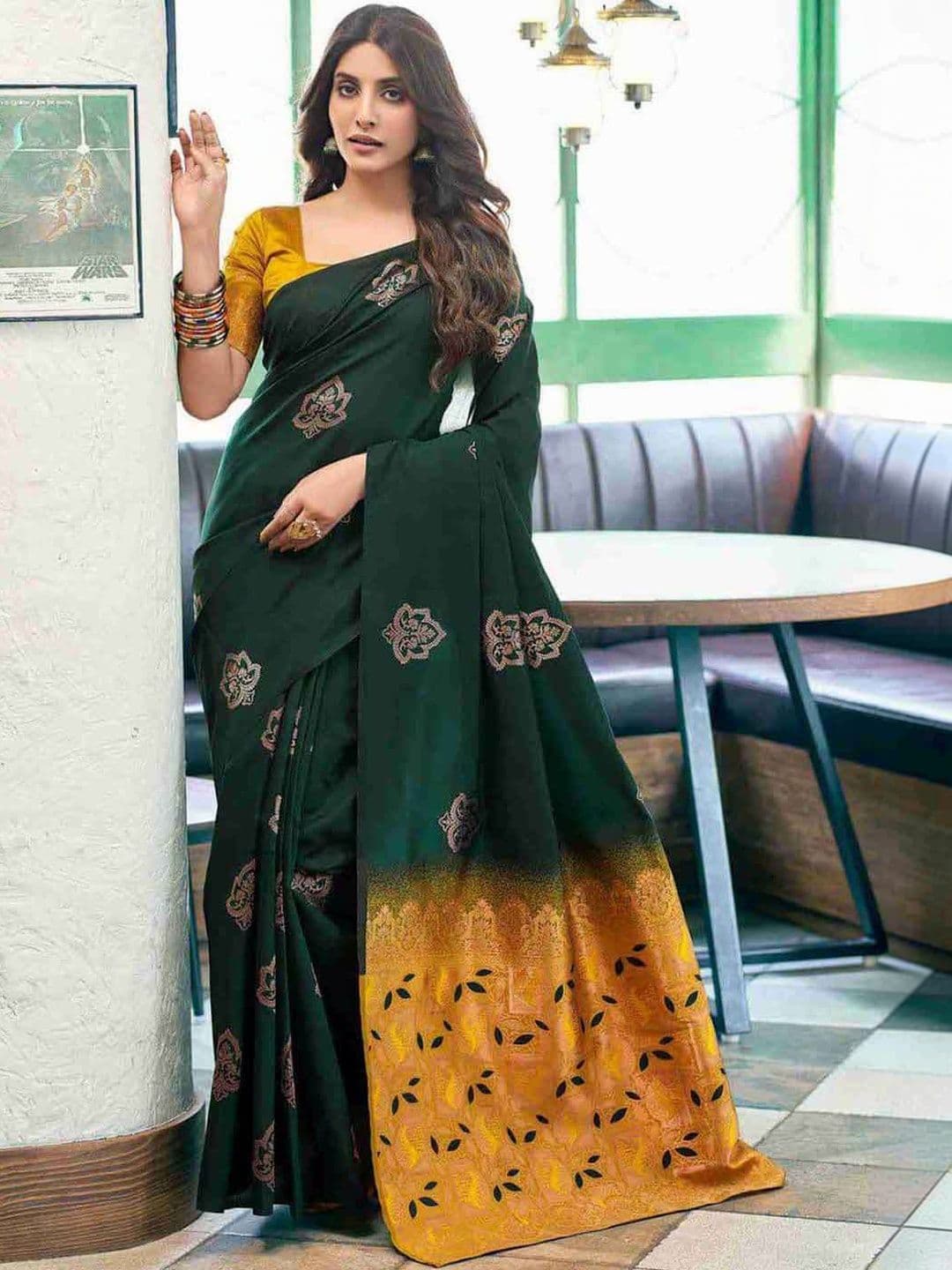 Urban Pallu Ethnic Motifs Embroidered Silk Blend fwd Saree - view 1