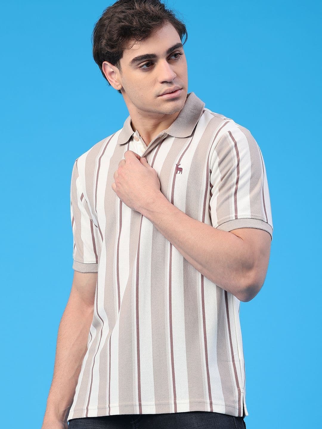 V-Mart Men Striped Polo Collar T-shirt - view 1