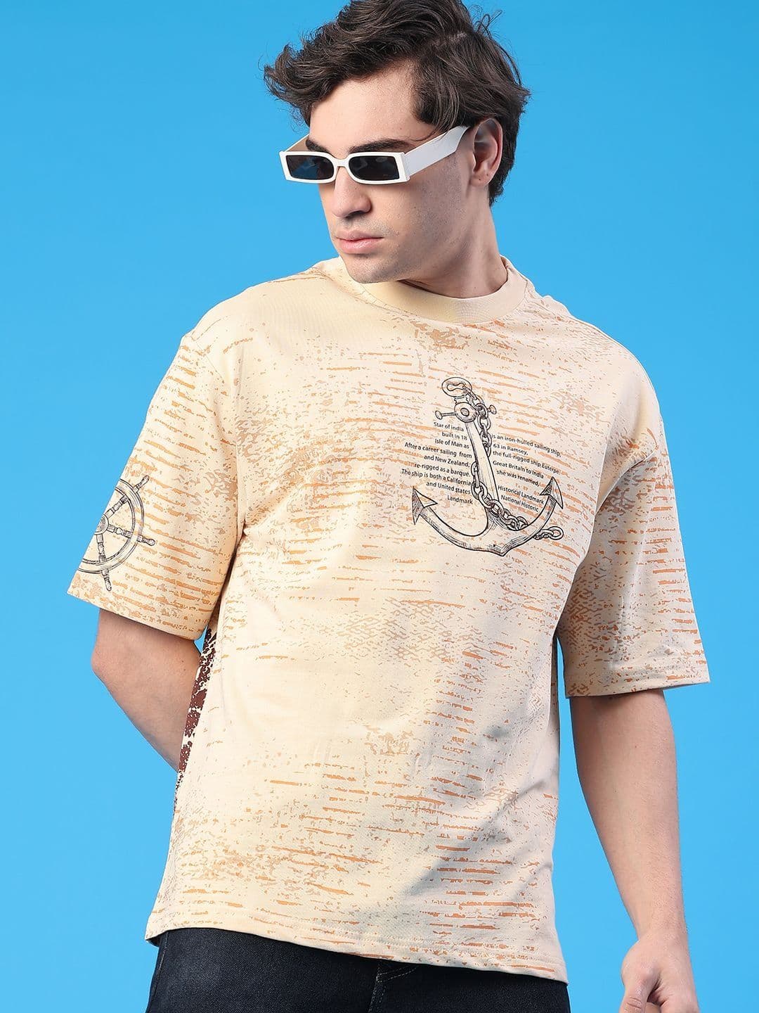 V-Mart Men Printed Drop-Shoulder Sleeves T-shirt - view 1