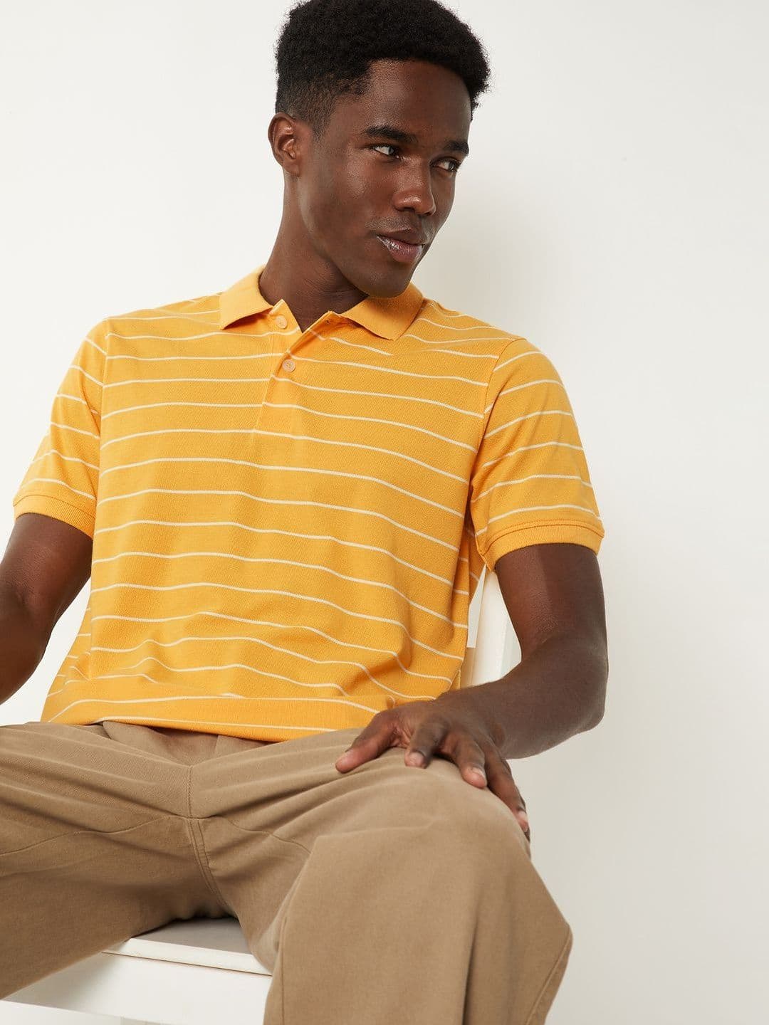 max Men Striped Polo Collar Pure Cotton T-shirt - view 1