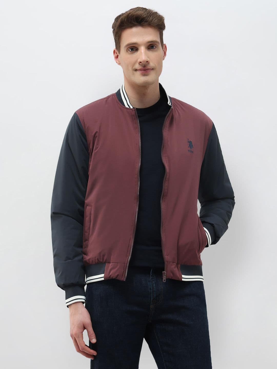 U.S. Polo Assn. Denim Co.Colour Blocked Regular Fit Varsity Jacket - view 1