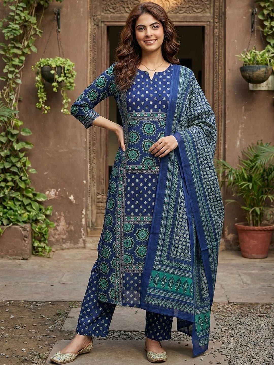 Anouk Women Ethnic Motifs Printed Regular Pure Cotton Kurta with Trousers & With Dupatta - view 1