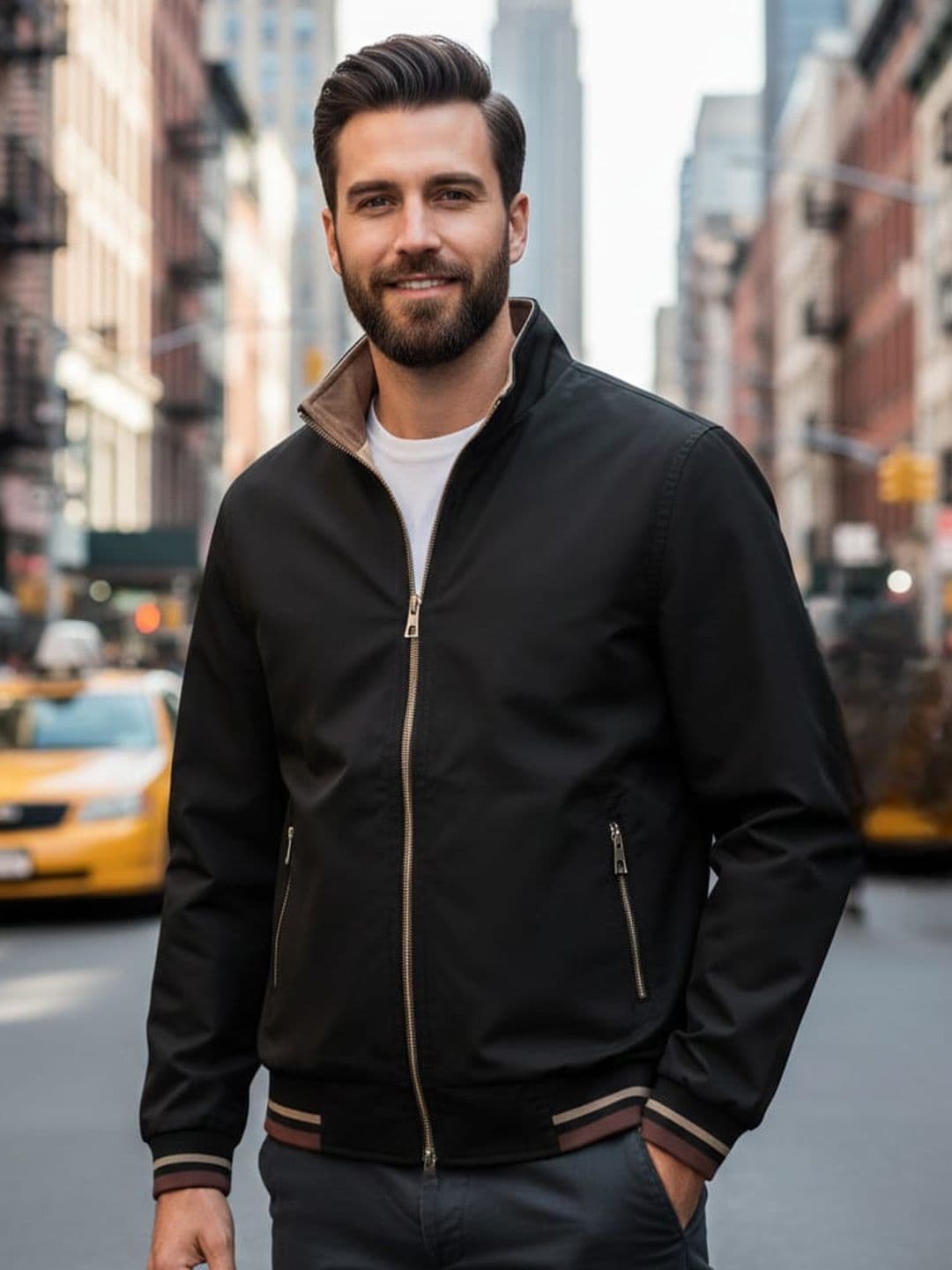 R.Code by The Roadster Life Co. R.Code by The Roadster Lifestyle Co. Men Stand Collar Solid Bomber Jacket - view 1