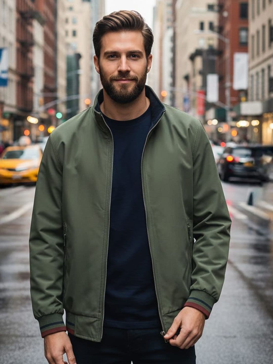 R.Code by The Roadster Life Co. R.Code by The Roadster Lifestyle Co. Men Stand Collar Solid Reversible Bomber Jacket - view 1