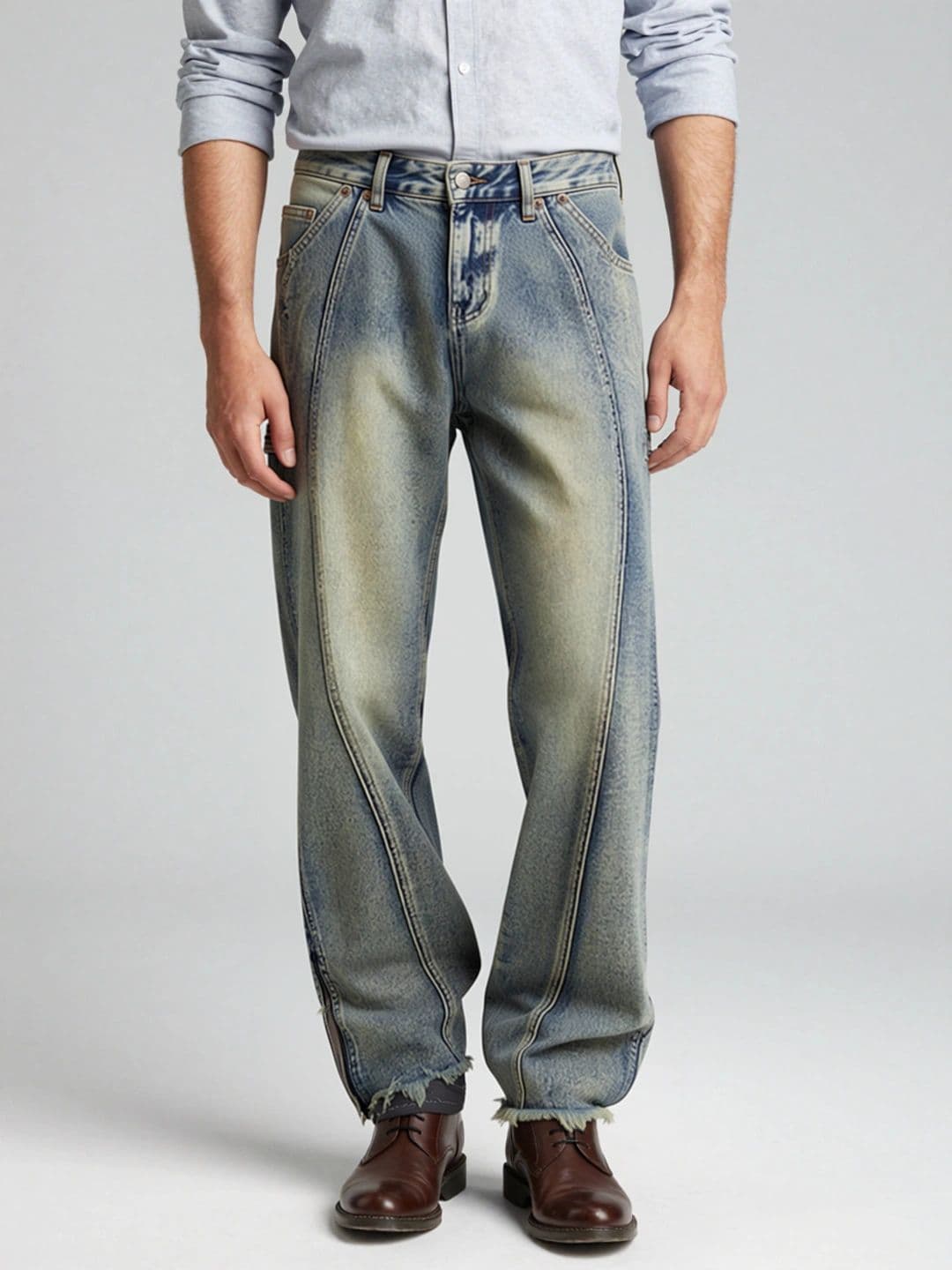 ANDREW HILL Men Wide Leg Mid-Rise Heavy Fade Jeans - view 1