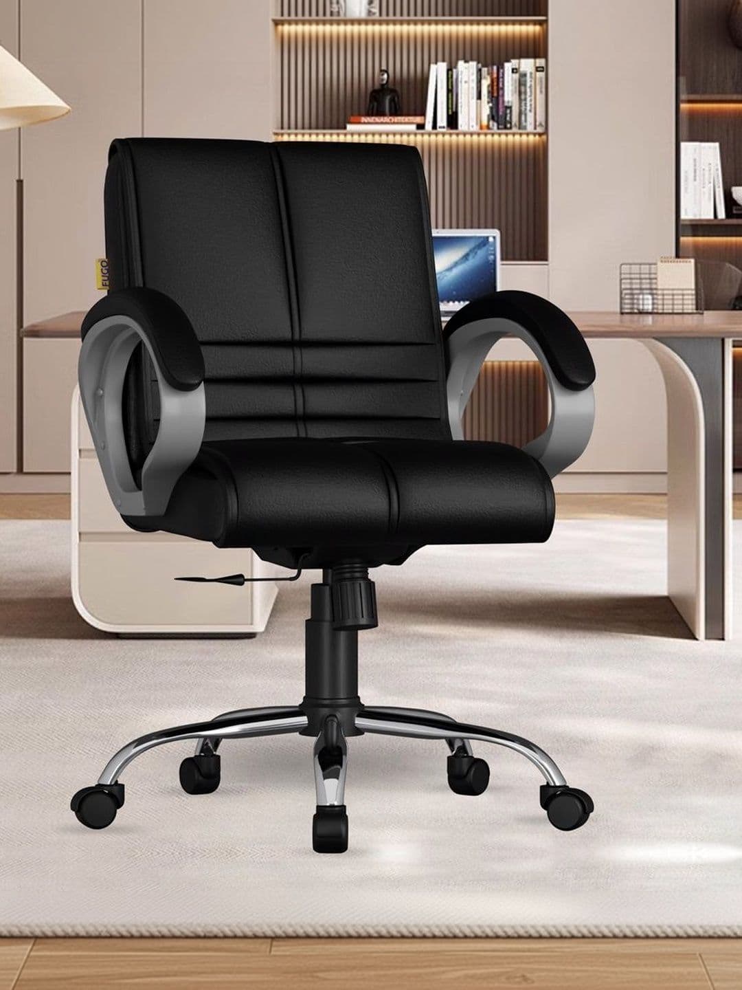 FUGO Black & Grey Textured Adjustable Seat Height Study Arm Chair - view 1