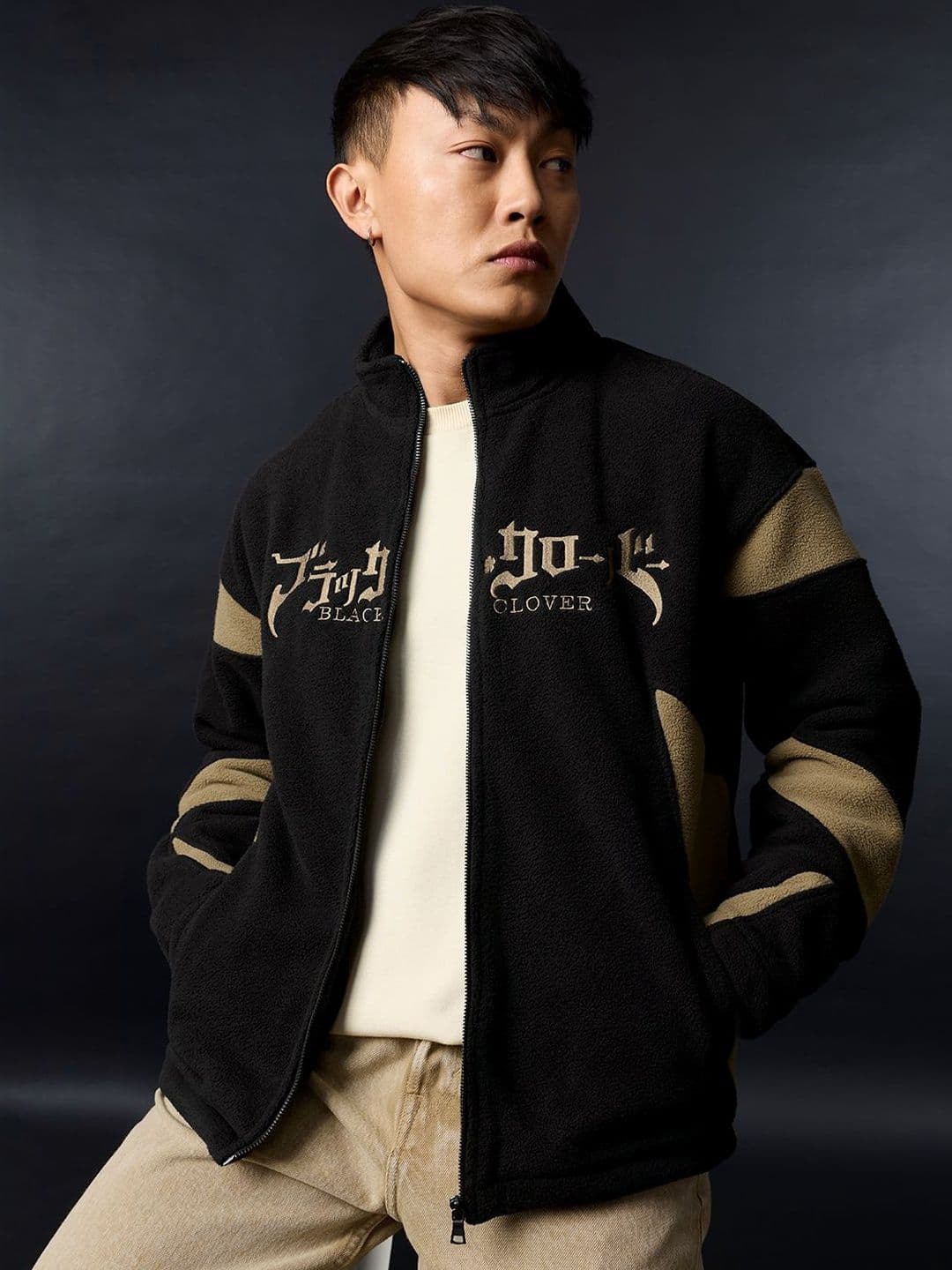 The Souled Store Men Oversized Fit Black Clover Printed Black Jackets - view 1