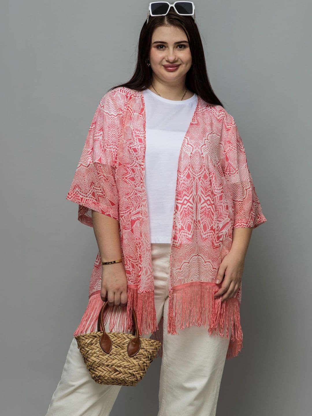 PURYS PLUS Women Printed Tasselled Shrug - view 1
