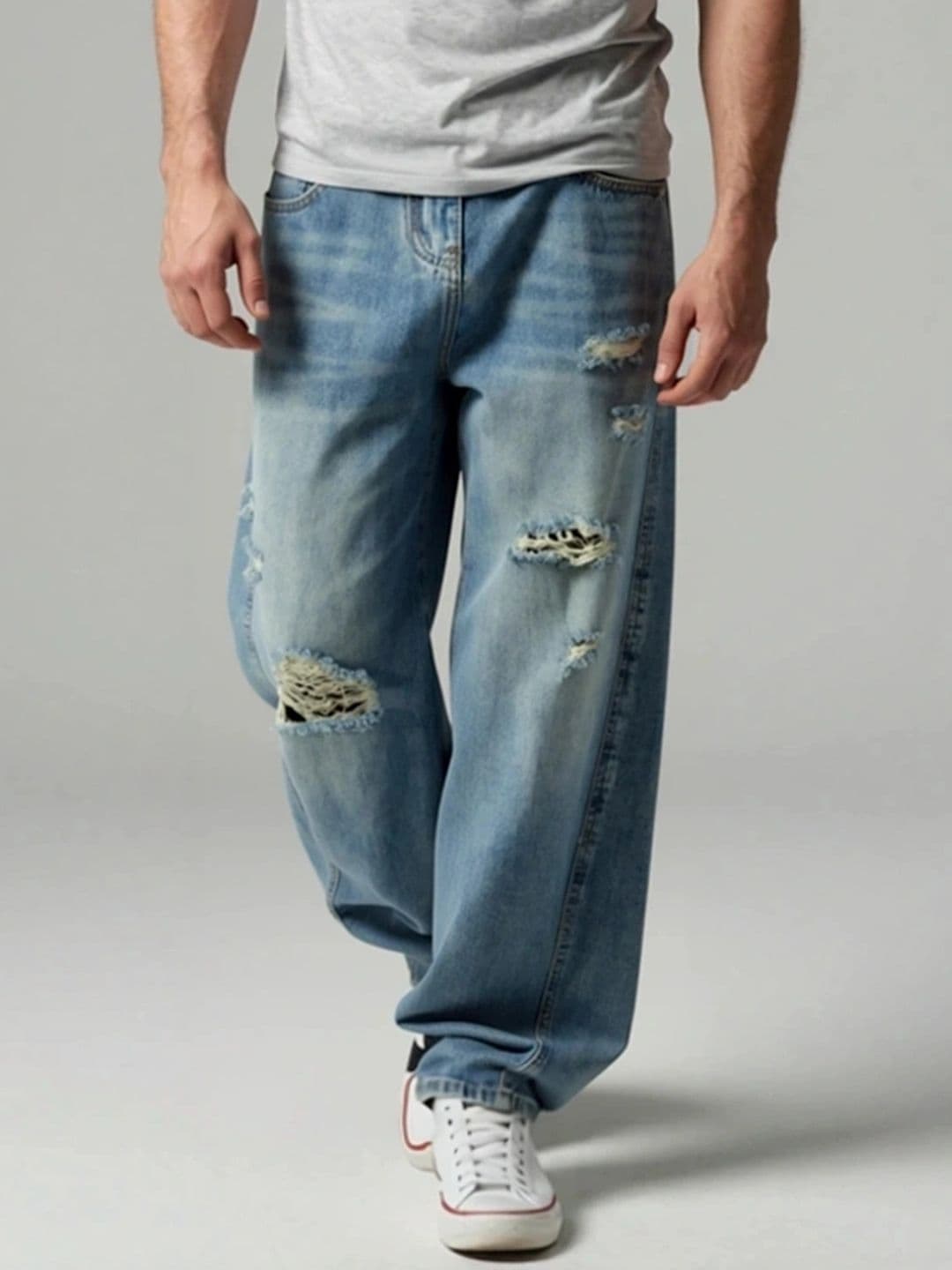 ANDREW HILL Men Baggy Fit Mid-Rise Distressed Jeans - view 1