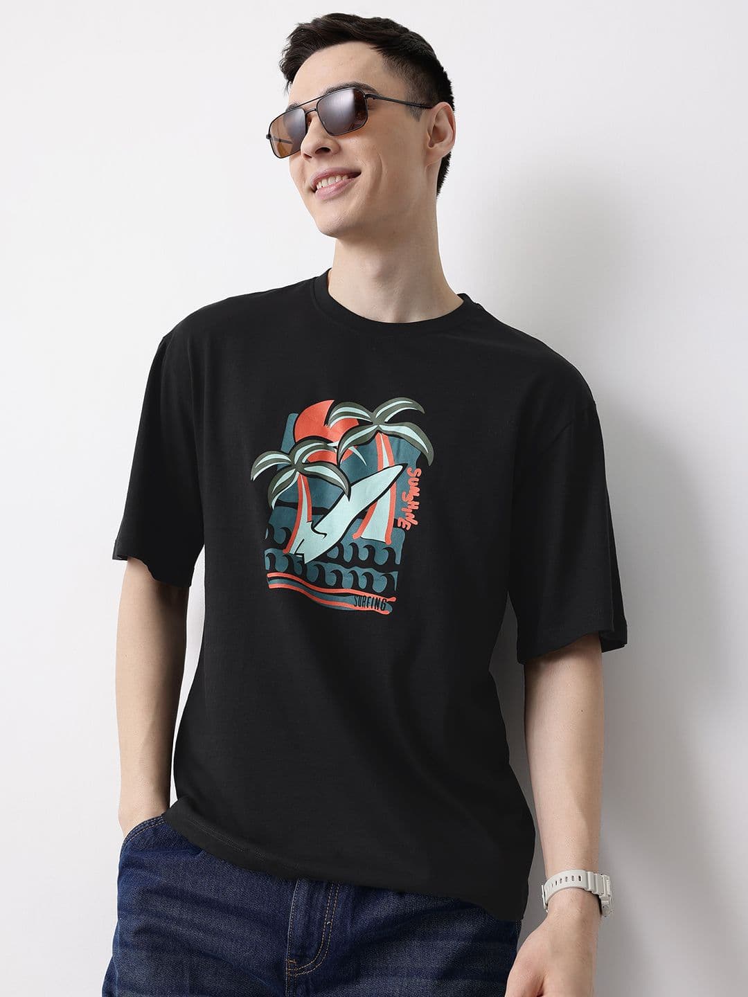 Mast & Harbour Graphic Printed Pure Cotton T-shirt - view 1