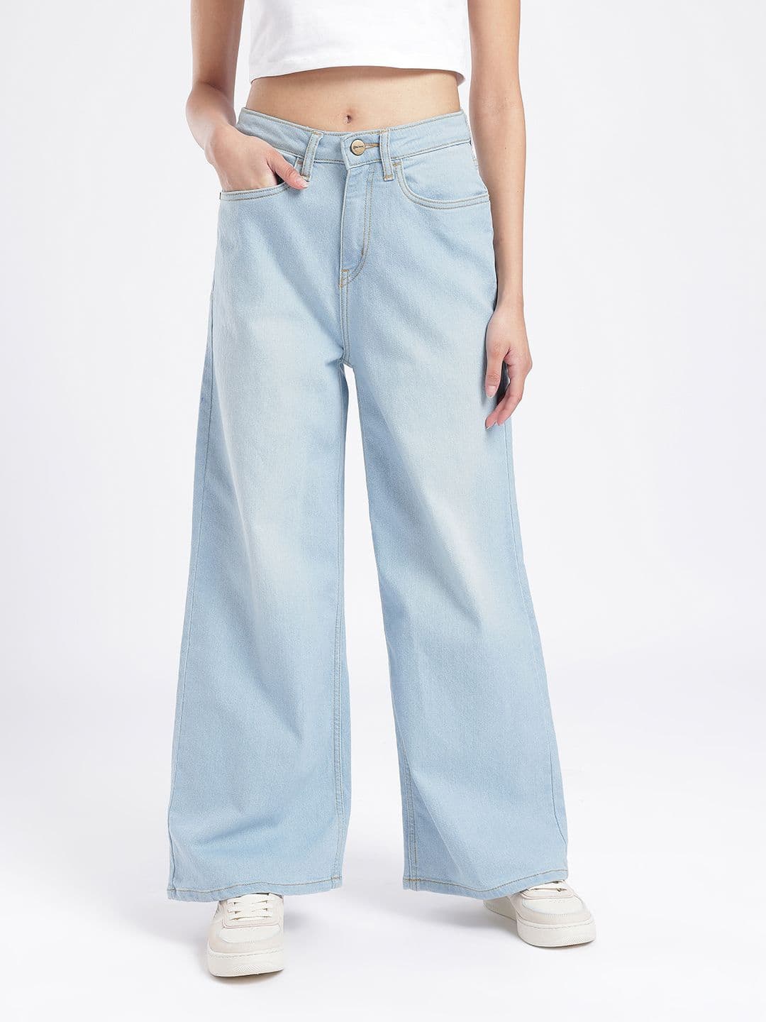 glitchez Women Wide Leg Light Fade Stretchable Jeans - view 1