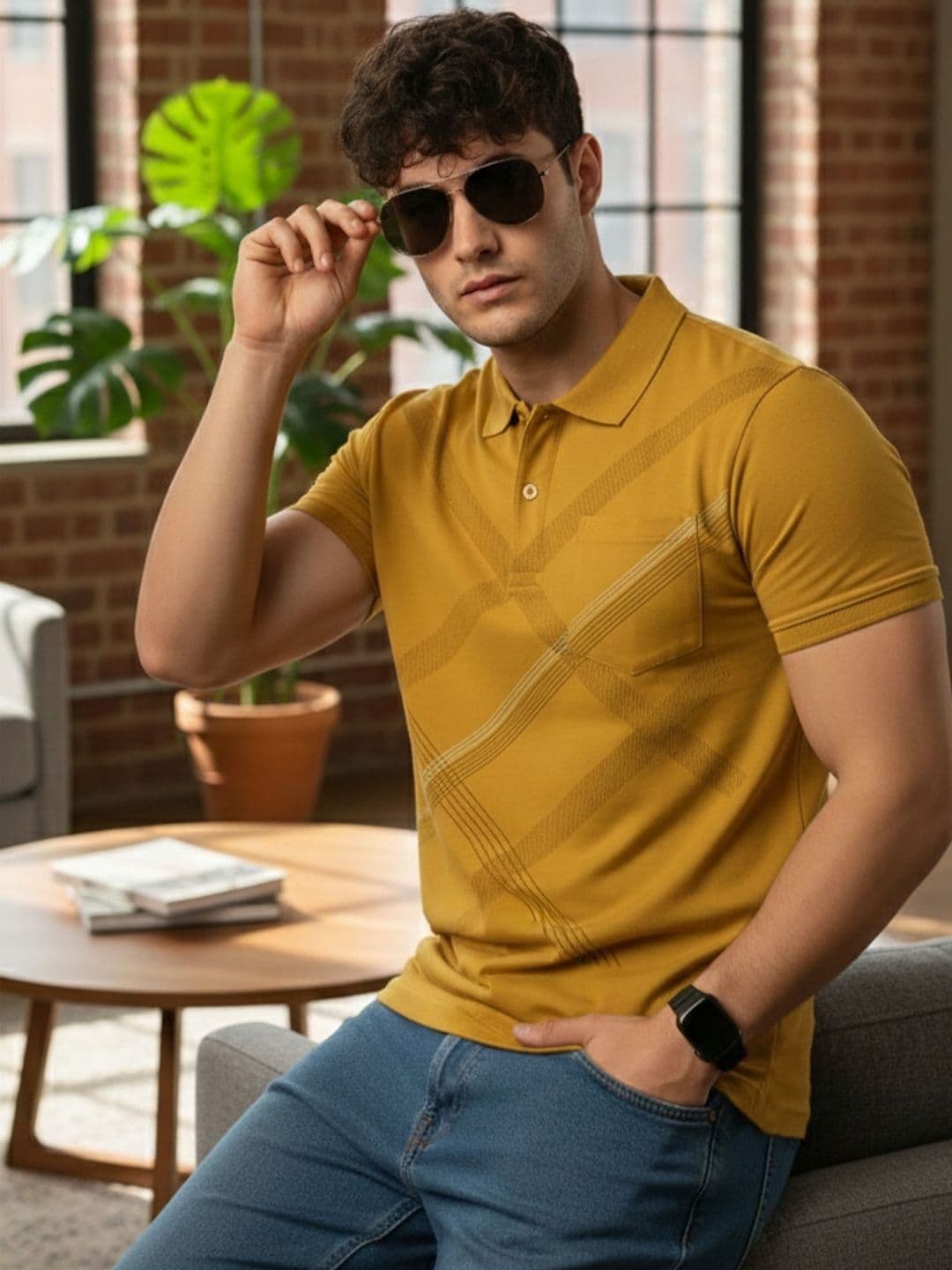OAKWYN Men Printed Polo Collar Pockets T-shirt - view 1
