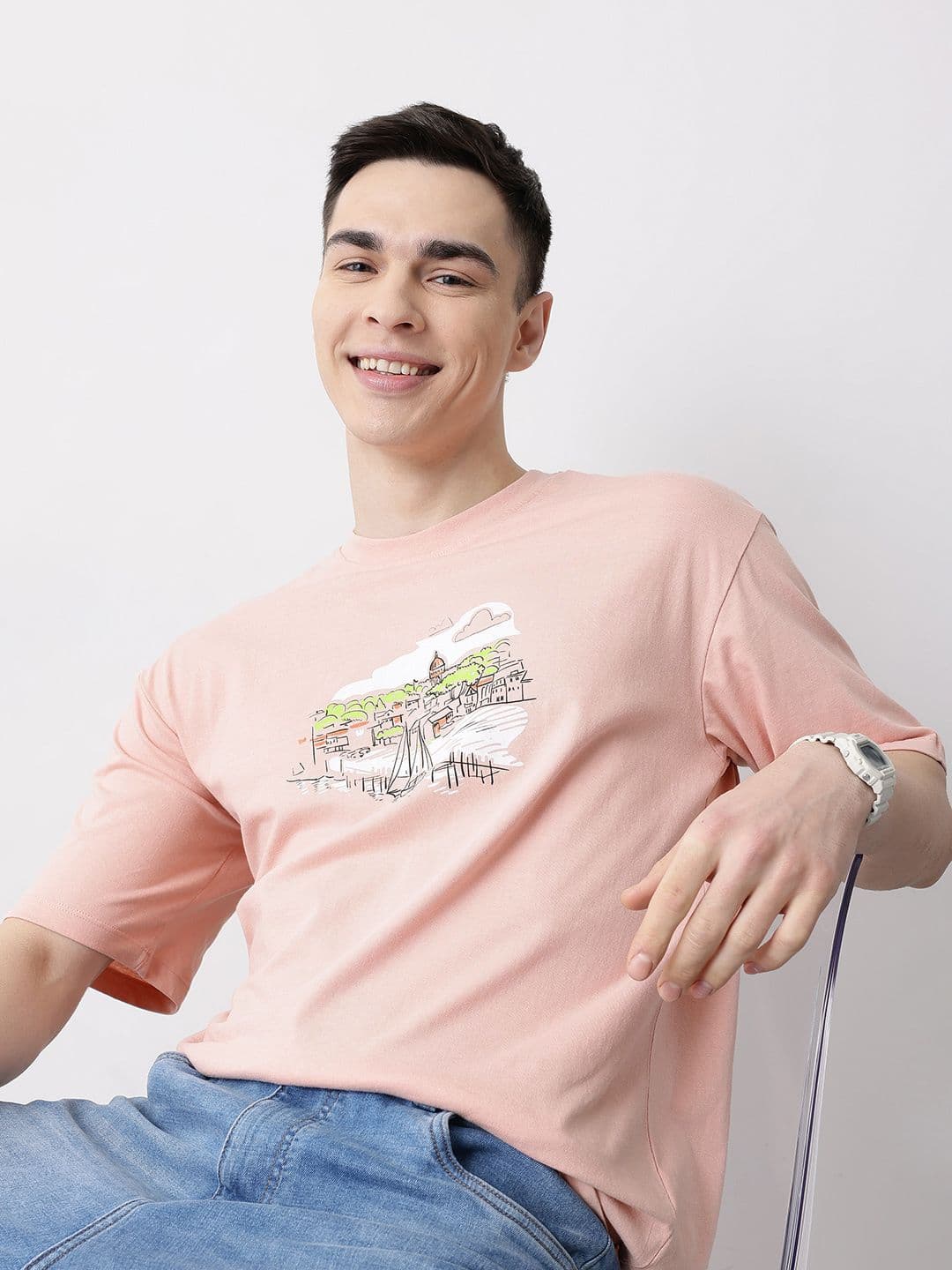 Mast & Harbour Graphic Printed Pure Cotton T-shirt - view 1