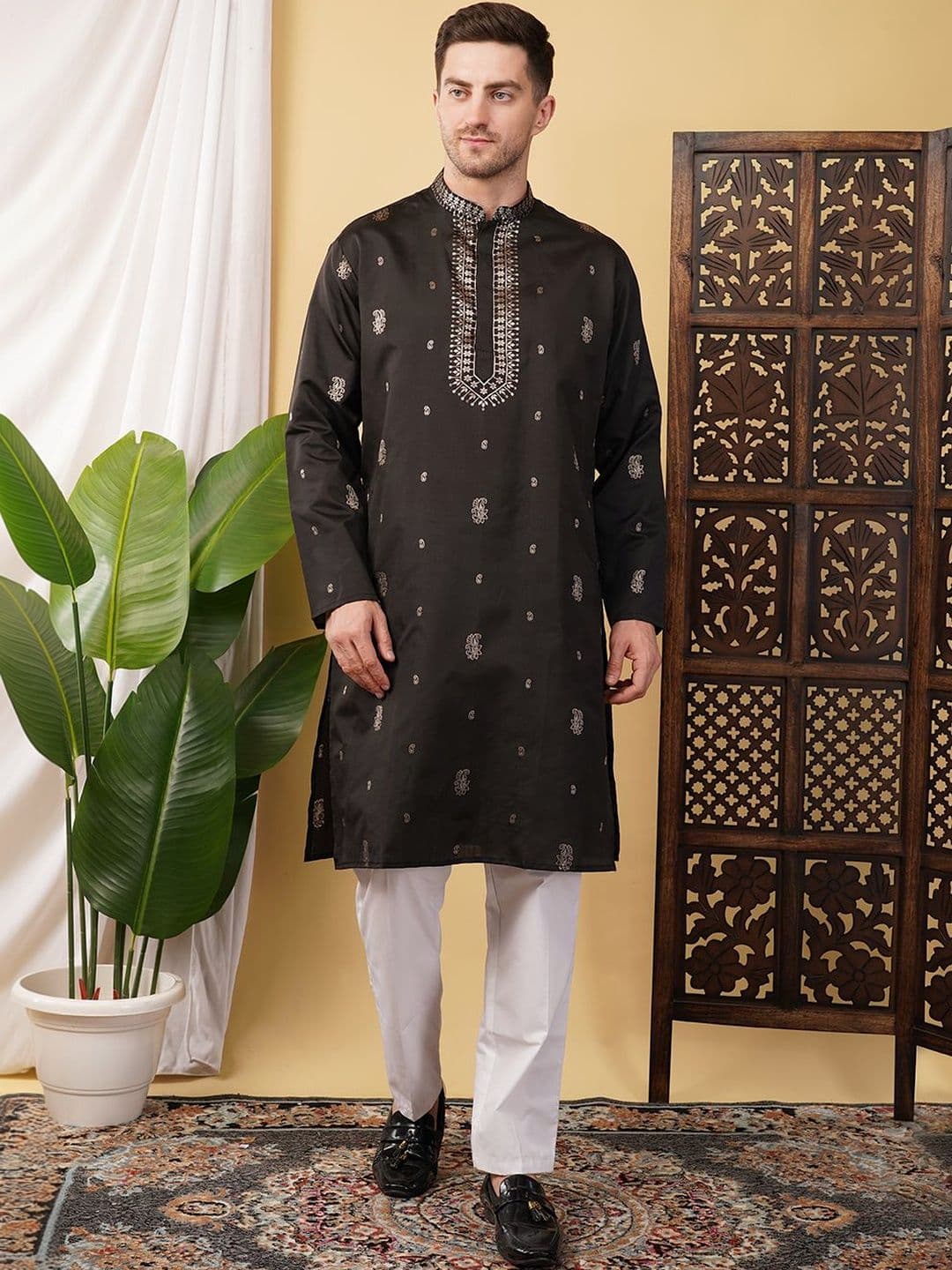 HERE&NOW Men Gotta Patti Jacquard Kurta - view 1