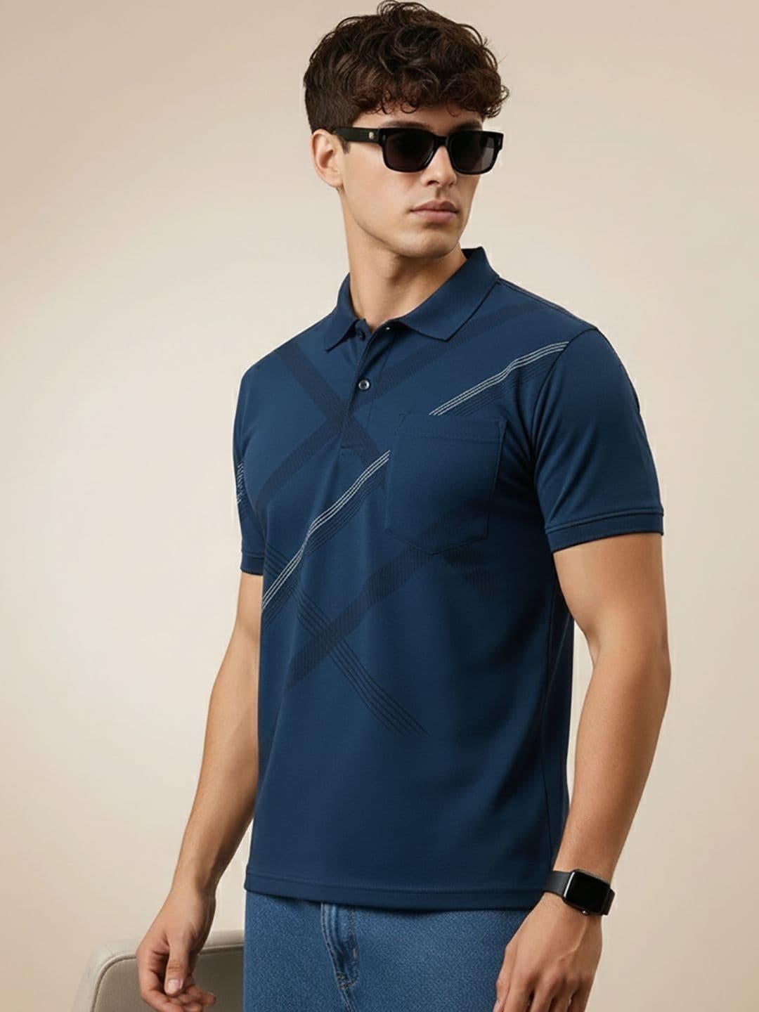 OAKWYN Men Printed Polo Collar Pockets T-shirt - view 1