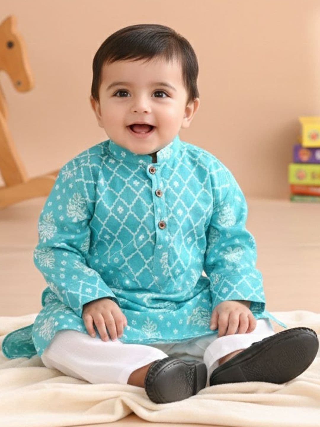 Sangria Printed Pure Cotton Mandarin Collar Kurta & Pyjamas Kurta Set - view 1