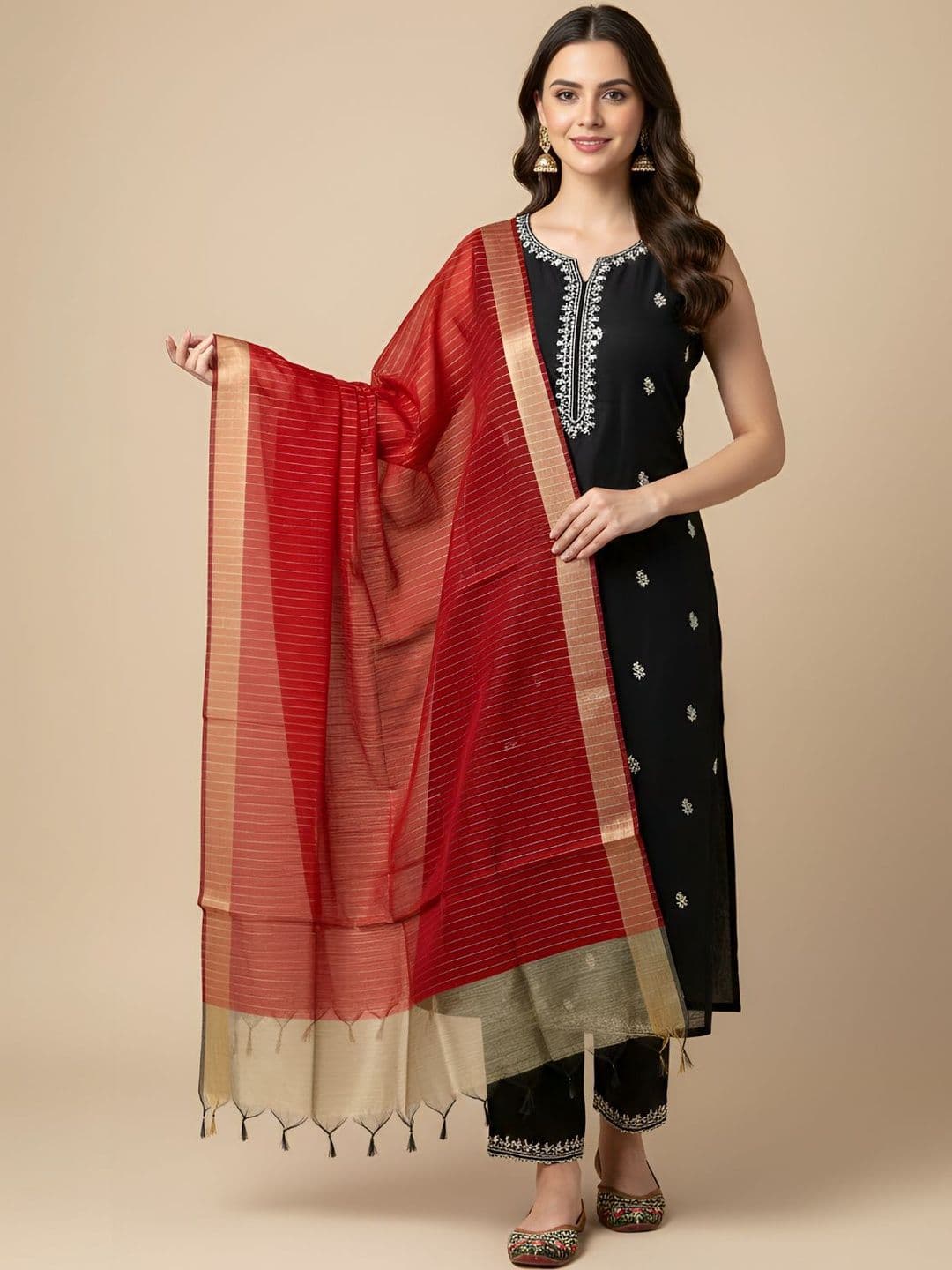 MUFFLY Striped Dupatta with Zari - view 1