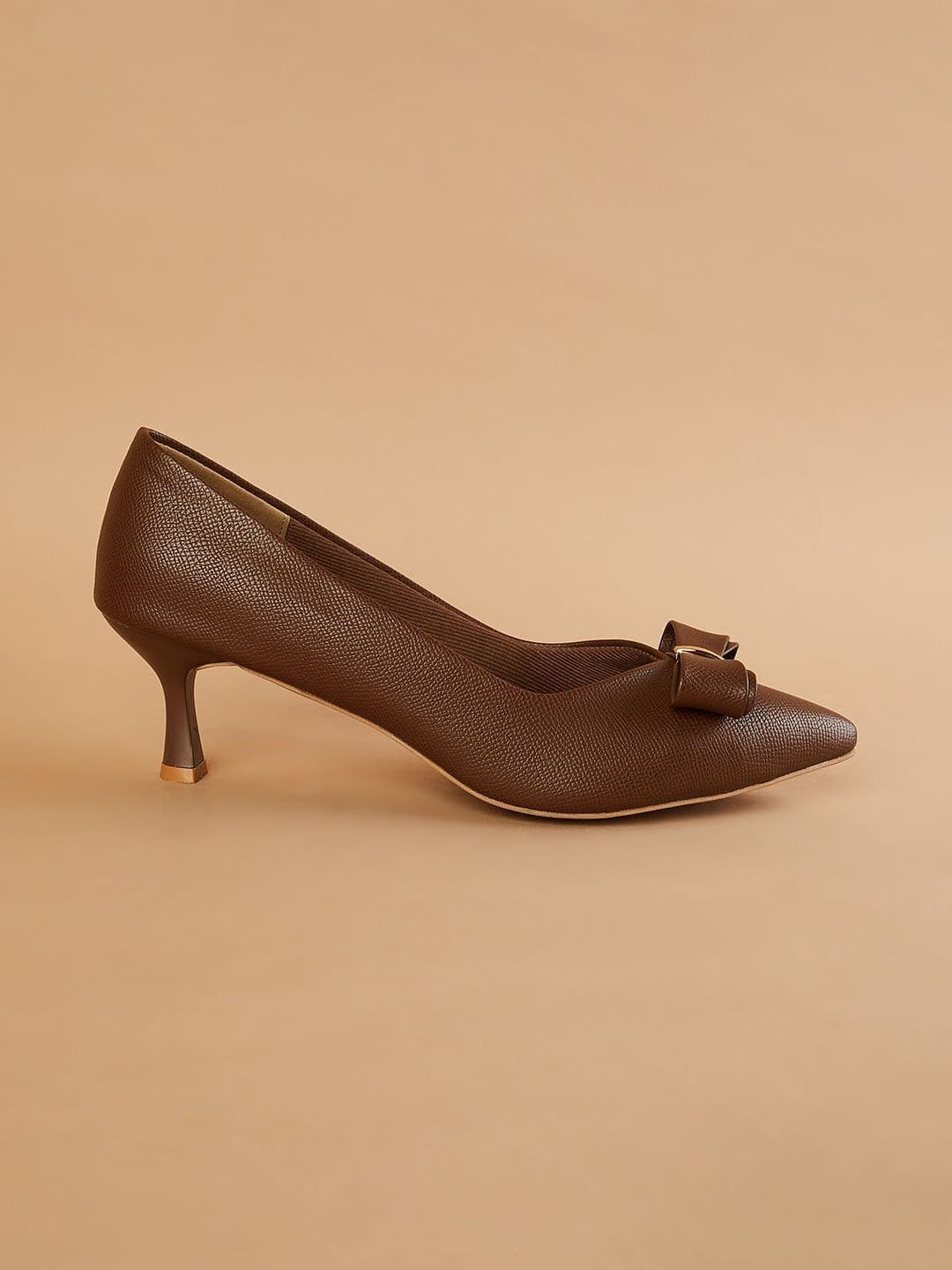 Ginger by Lifestyle Textured PU Work Kitten Pumps with Bows - view 1