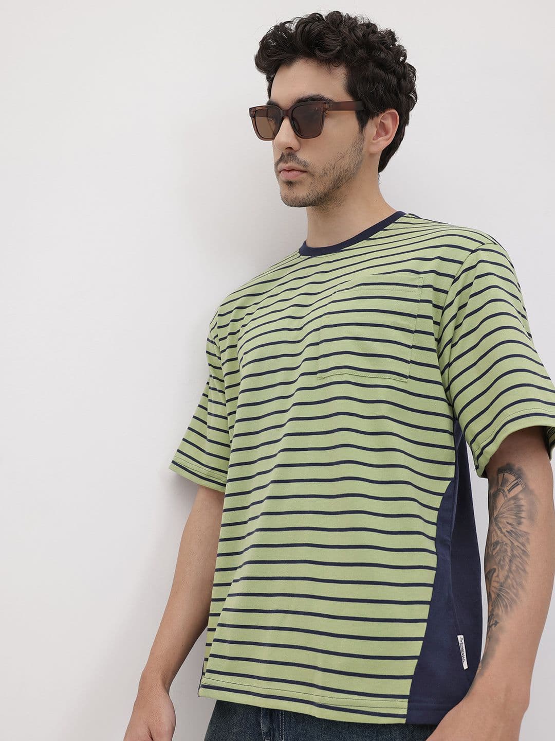 The Roadster Life Co. Striped Drop-Shoulder Sleeves Relaxed T-shirt - view 1
