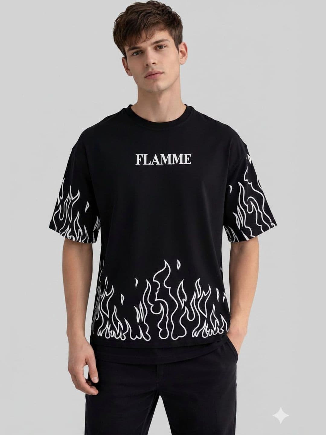DRVP Men's Black Graphic Printed Relaxed Fit T-shirt - view 1