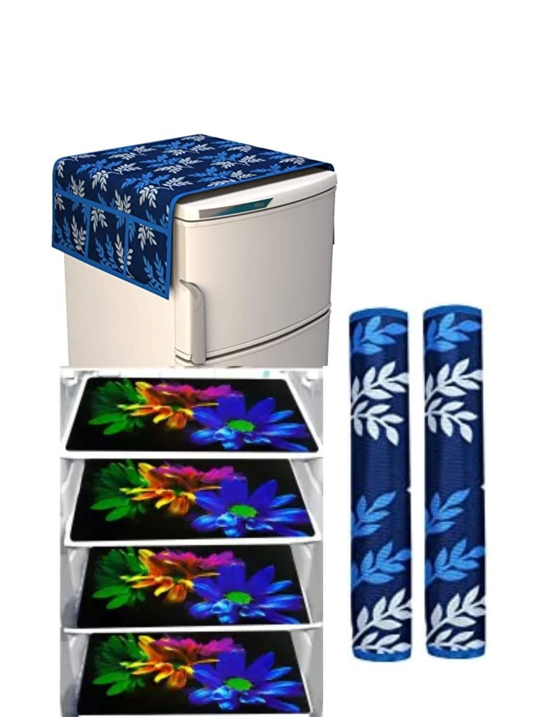 RULIT Blue & White Printed Water-Resistant 7-Pcs Fridge Top Handle Covers & Mats - view 1