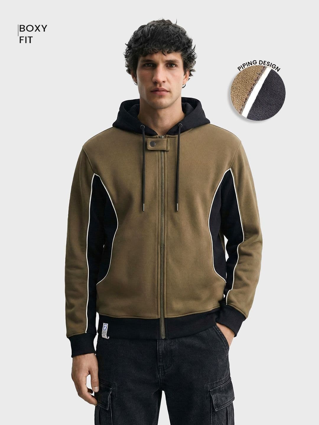 The Indian Garage Co Men Colourblocked Hooded Sweatshirt - view 1