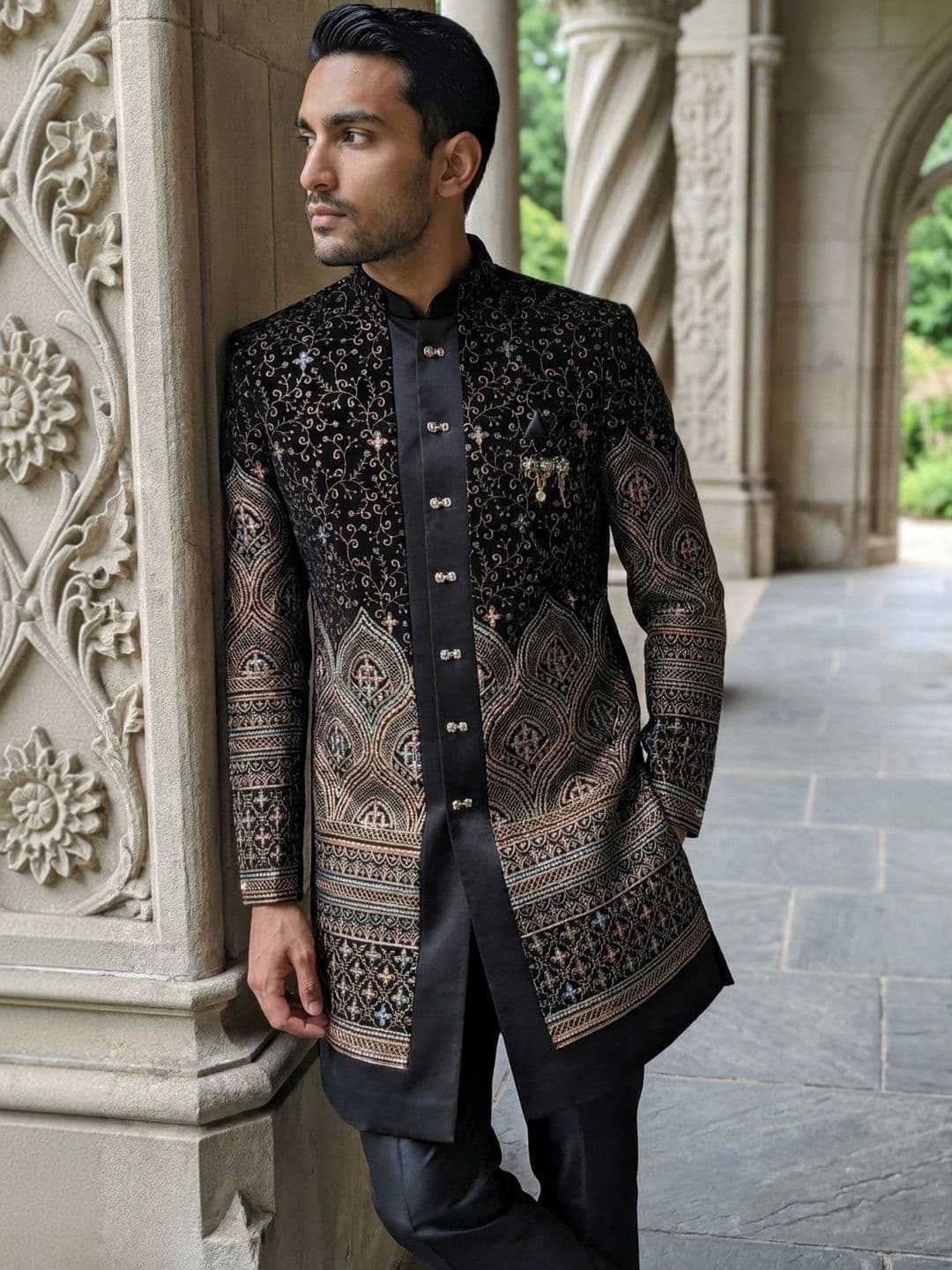 Jompers Embroidered Mandarin Collar Sherwani Set - view 1